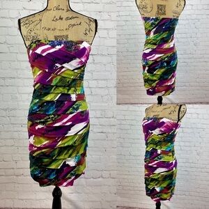 Speechless Colorful Strapless Pleated Bodycon Dress